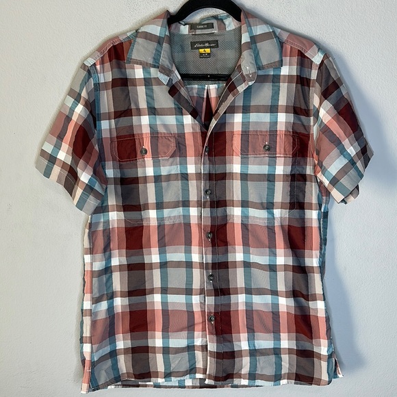 Eddie Bauer Other - Eddie Bauer blue white red short sleeve plaid shirt M